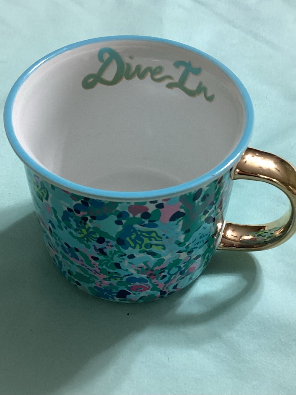 🌟3/$20🌟 Blue Floral Gold Handle Dive In Lilly Pullitzer Coffee Tea Mug